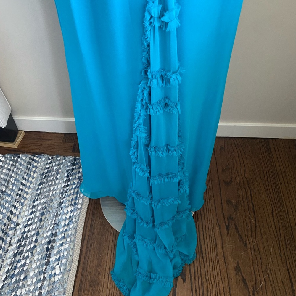 Exquisite turquoise high-end designer silk gown - Picture 7 of 15